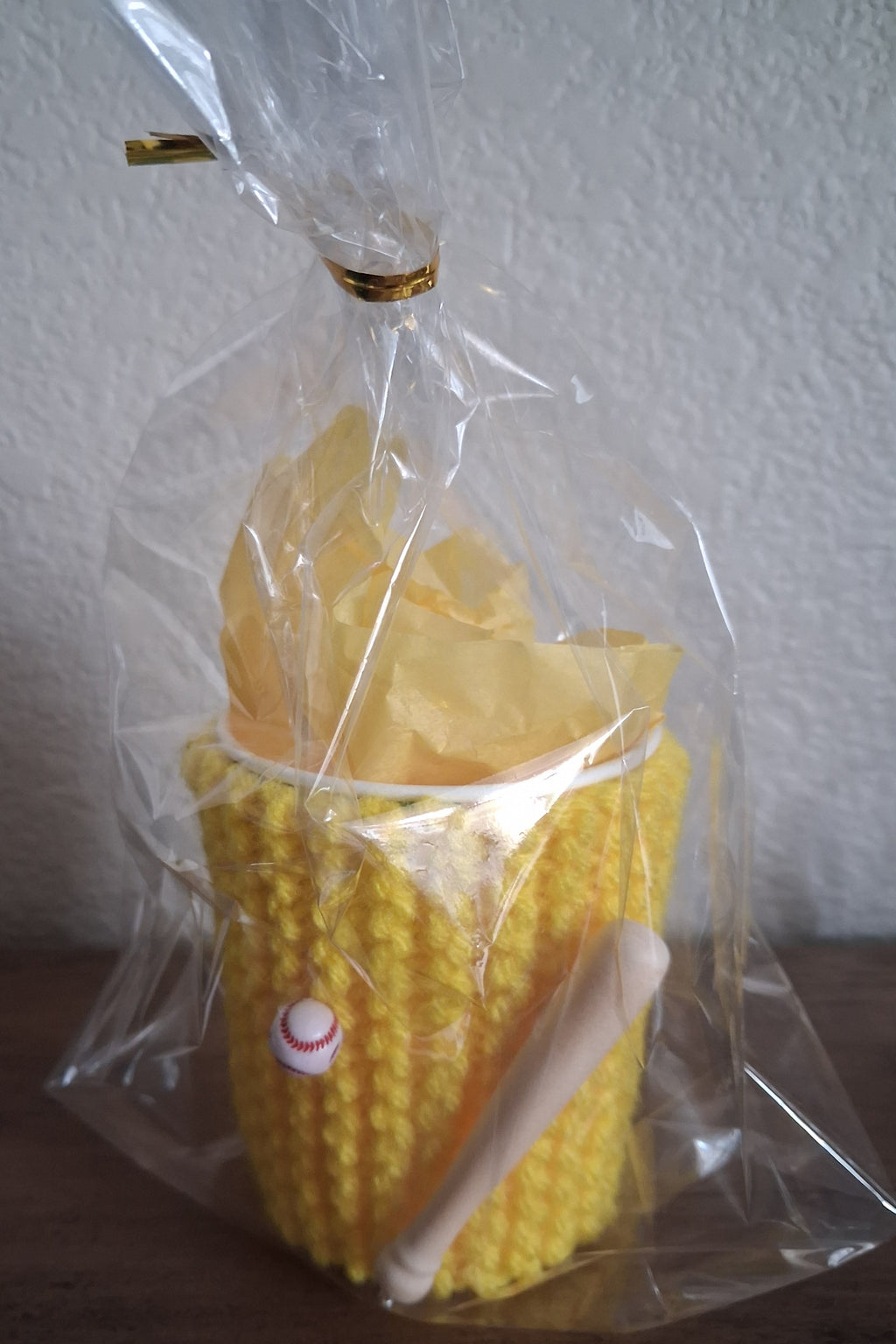 Yellow baseball drink cozy